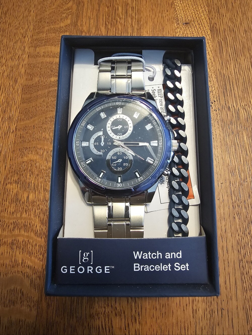 Watch And Bracelet Set Silver Large Face George Adjustable Time Set A1